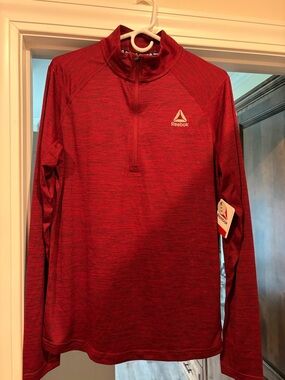 Reebok Red Heathered Quarter-Zip Performance Top